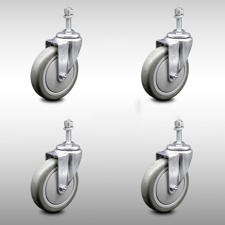Service Caster 5 Inch SS Gray Polyurethane Wheel Swivel 10mm Threaded Stem Caster Set SCC SCC-SSTS20S514-PPUB-M1015-4